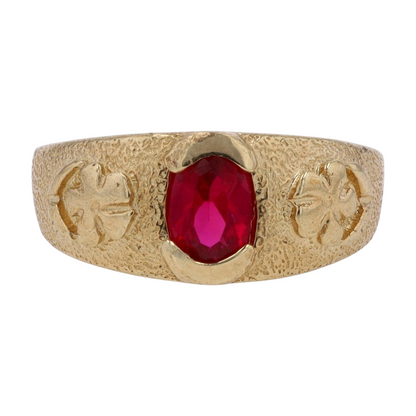 10K Yellow Gold Red Stone Ring