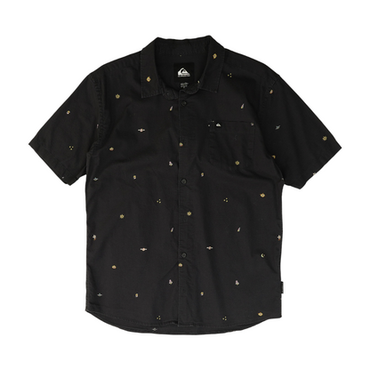 Black Print Short Sleeve Button Down