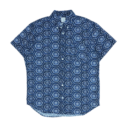Navy Graphic Short Sleeve Button Down