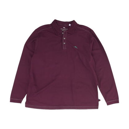 Maroon Solid Long Sleeve Polo