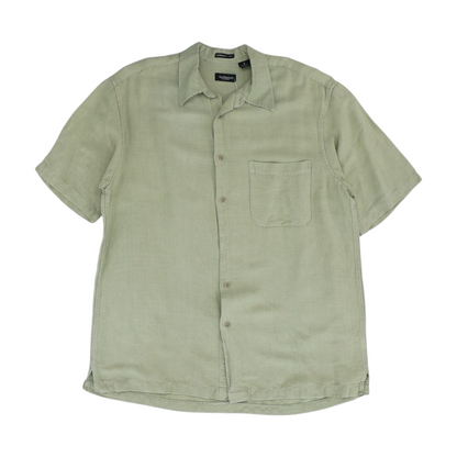Green Solid Short Sleeve Button Down