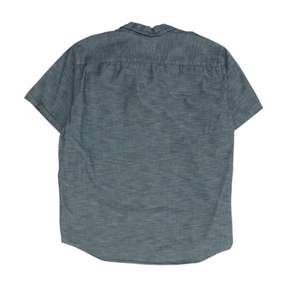 Blue Solid Short Sleeve Button Down