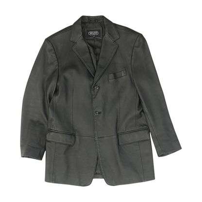Black Solid Leather Coat