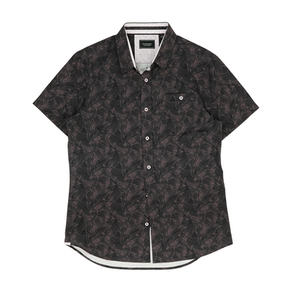 Black Print Short Sleeve Button Down