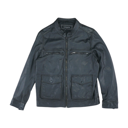 Black Solid Leather Jacket