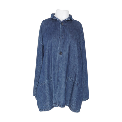 Blue Cotton Denim Angle to Front Double Stand Collar Jacket