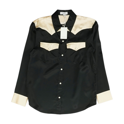 Black Color Block Button Down