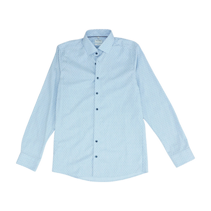 Blue Polka Dot Long Sleeve Button Down