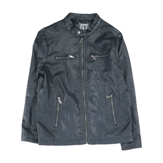 Black Solid Leather Jacket