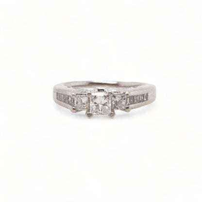 14K White Gold Three Stone Princess Cut Diamond Engagement Ring