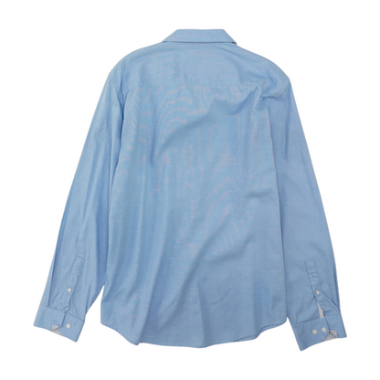 Blue Solid Long Sleeve Button Down