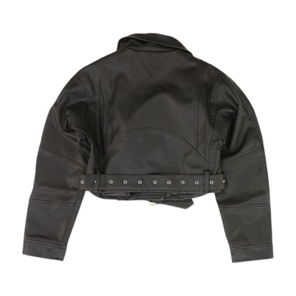 Black Solid Faux Leather Jacket