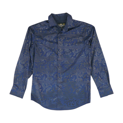 Navy Abstract Long Sleeve Button Down