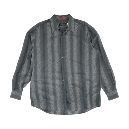 Gray Print Long Sleeve Button Down