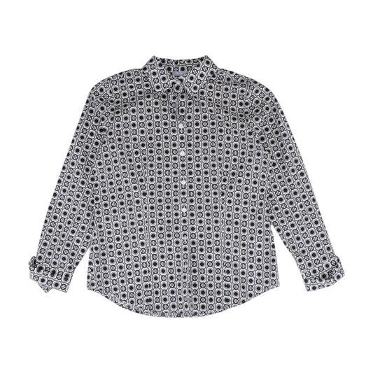 White Geometric Button Down