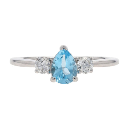 10K White Gold Pear Cut Blue Topaz With Lab Grown Diamond Accents Promise Ring