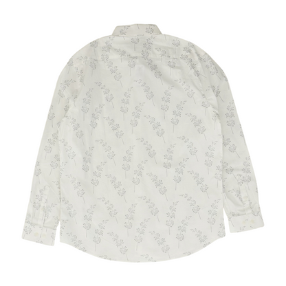 White Print Long Sleeve Button Down