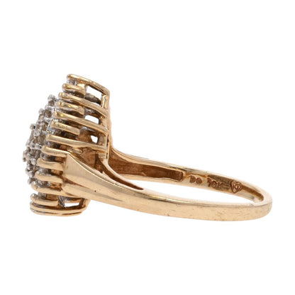 1/2 Ct 10K Gold Round And Baguette Diamond Pear Shaped Cluster Cocktail Ring