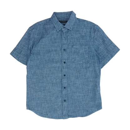 Blue Solid Short Sleeve Button Down