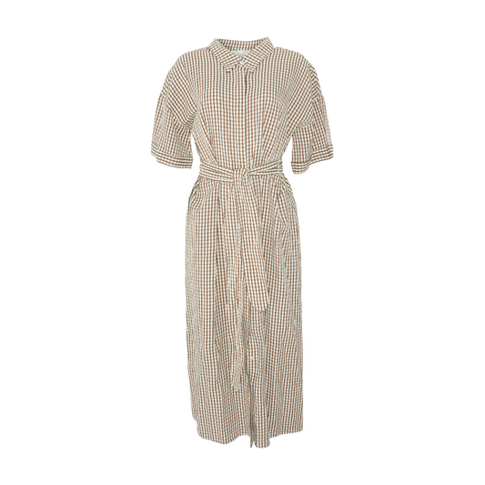 Beige Check Midi Dress
