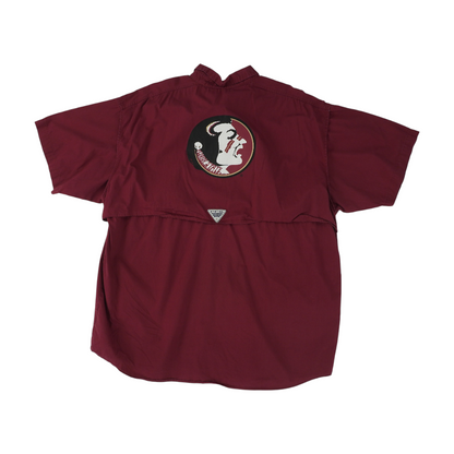 Red Solid Short Sleeve Button Down
