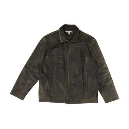 Brown Solid Leather Jacket