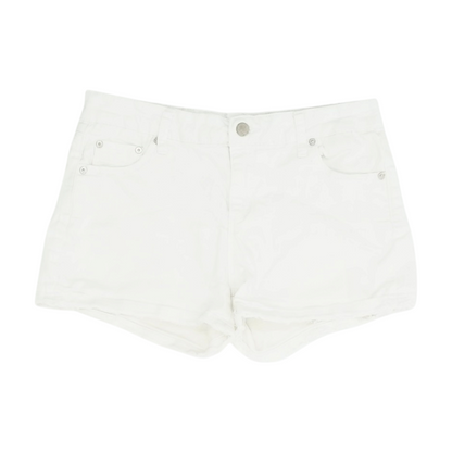 White Solid Denim Shorts