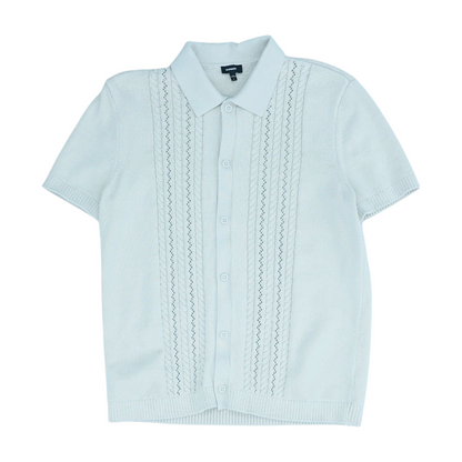Beige Solid Short Sleeve Button Down