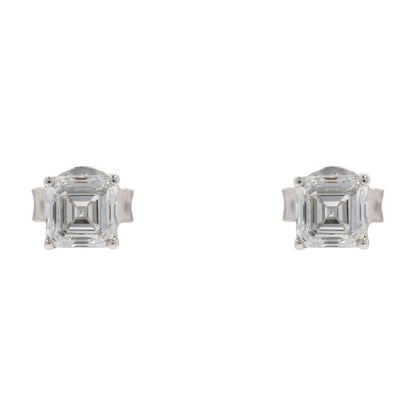1.00 Ct Sterling Silver Square Lab Grown Diamond Stud Earrings