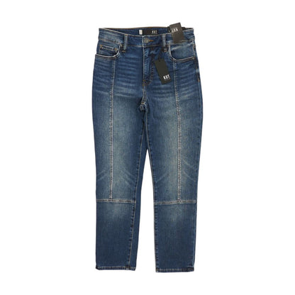Blue Solid High Rise Straight Leg Jeans