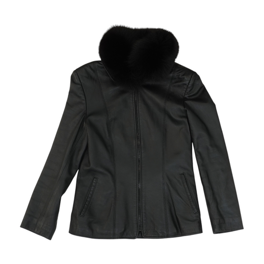 Black Solid Leather Jacket