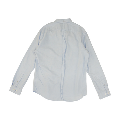 Blue Solid Long Sleeve Button Down
