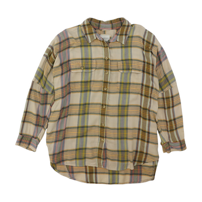 Beige Plaid Flannel Button Down