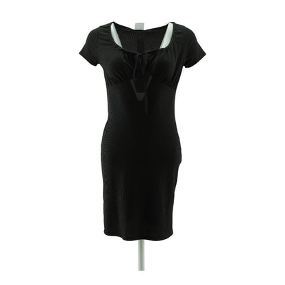 Black Solid Midi Dress