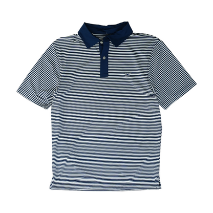 Navy Striped Short Sleeve Polo