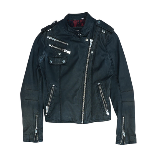 Black Solid Leather Jacket