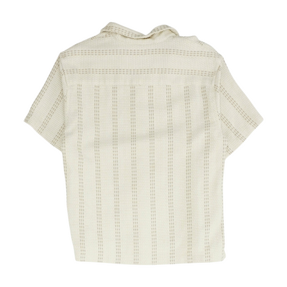 Beige Striped Short Sleeve Button Down