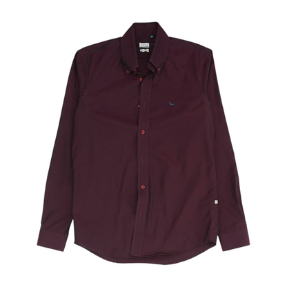 Maroon Solid Long Sleeve Button Down