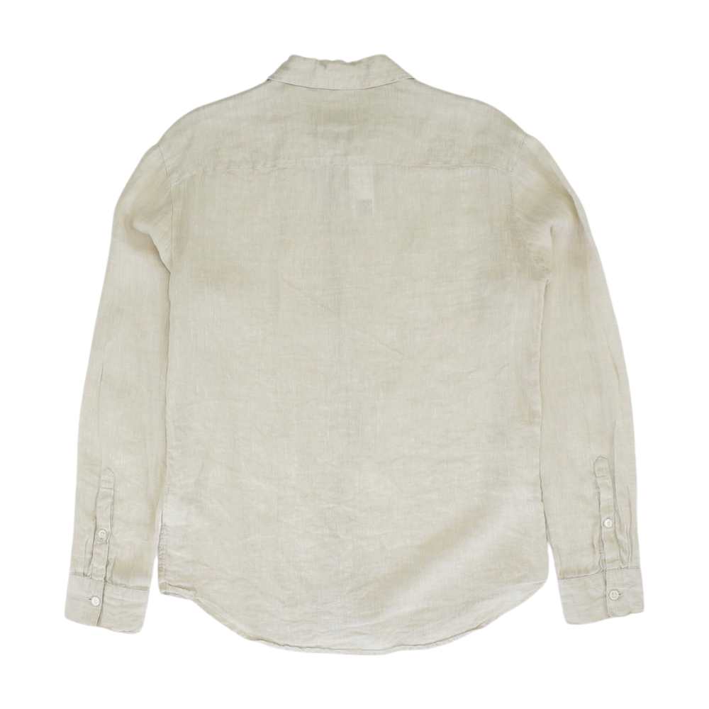 Beige Solid Long Sleeve Button Down