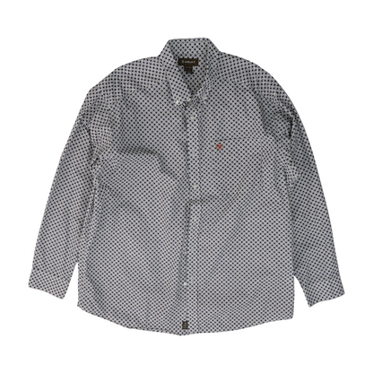 White Abstract Long Sleeve Button Down