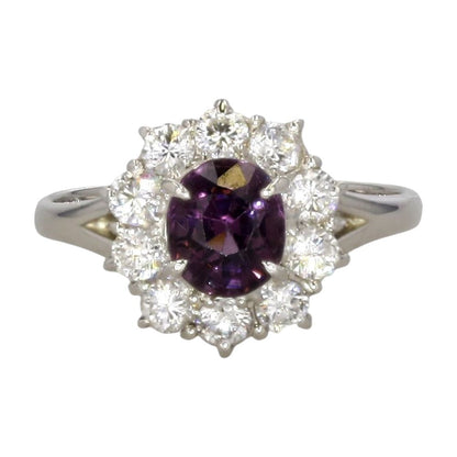 Platinum Oval Spinel With Round Diamond Halo Cocktail Ring