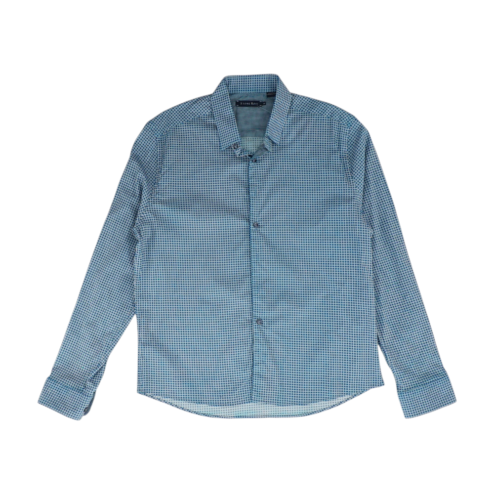 Blue Polka Dot Long Sleeve Button Down