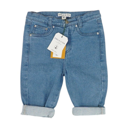 Blue Solid Denim Shorts
