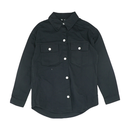 Black Solid Denim Jacket