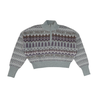Gray Graphic 1/4 Zip Sweater