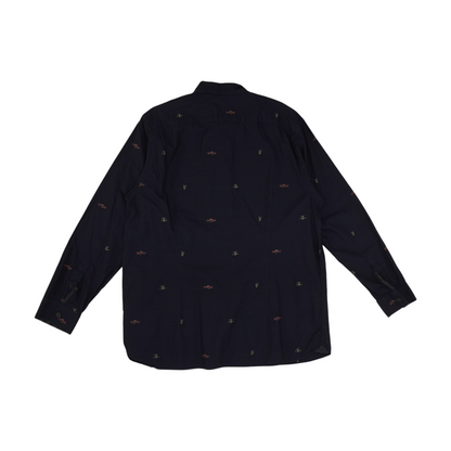 Navy Print Long Sleeve Button Down