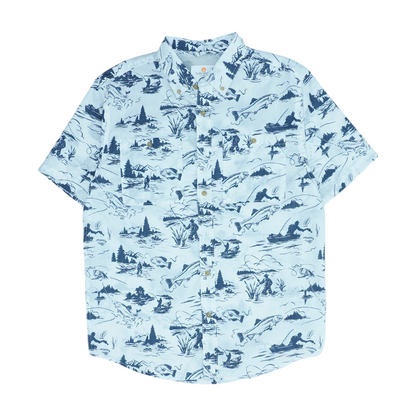 White Graphic Short Sleeve Button Down