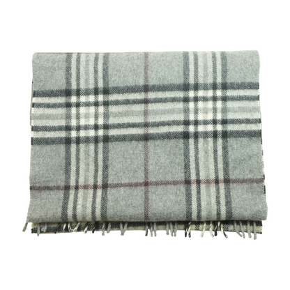 Gray Plaid 100% Cashmere Scarf