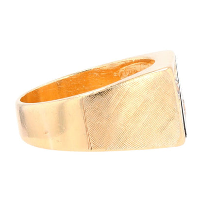 14K Gold Two Round Diamonds With Onyx Inlay Signet Ring
