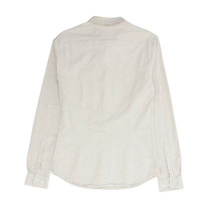 Cream Solid Long Sleeve Button Down